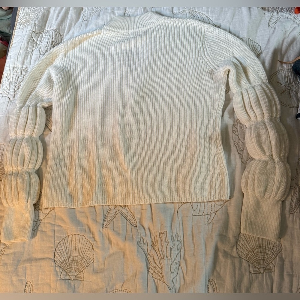 VENUS Cream Cowl Neck Sweater with Textured Sleeves - Picture 6 of 14